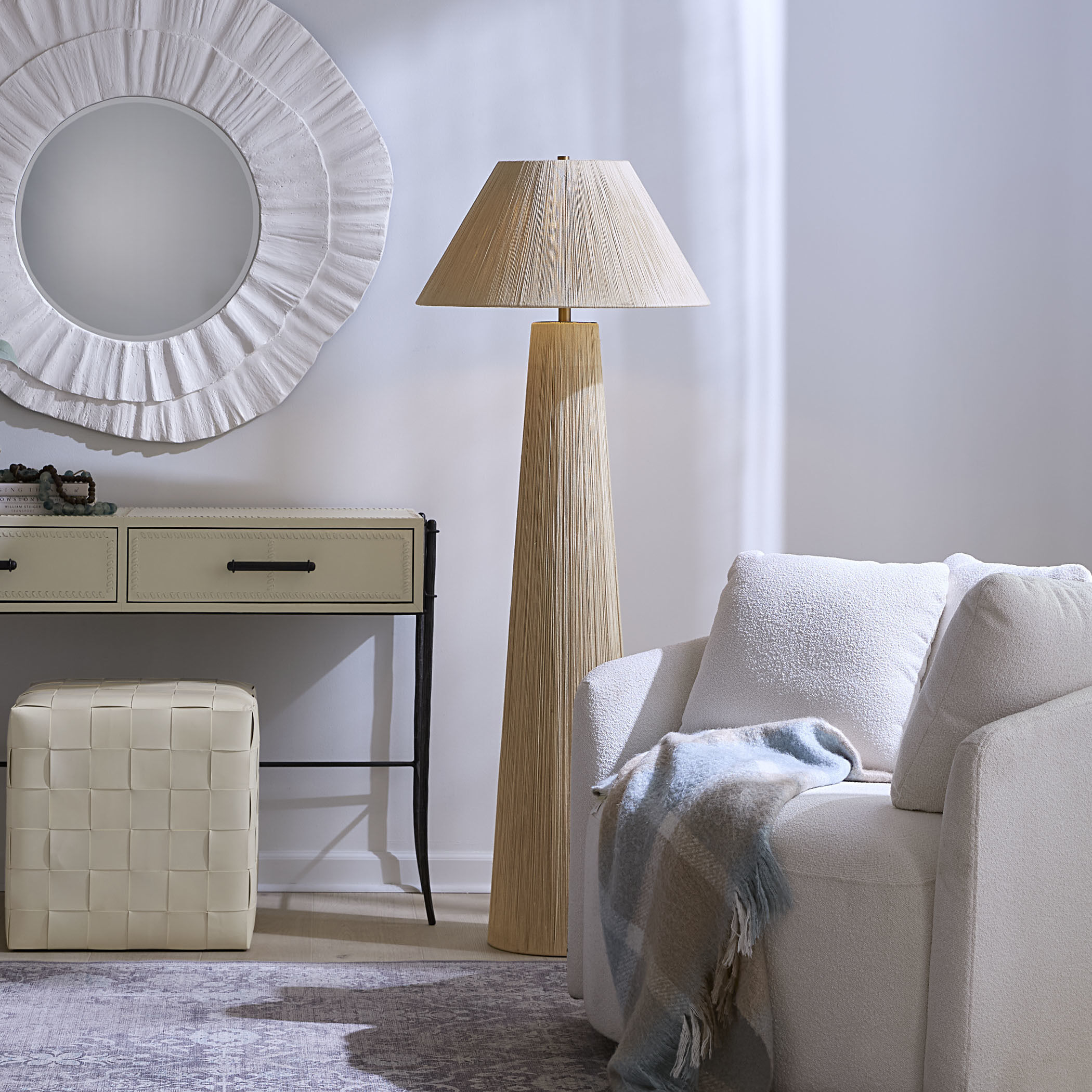 Tension 61 inch 150.00 watt Cream Jute Rope and Antique Brass Floor Lamp Portable Light