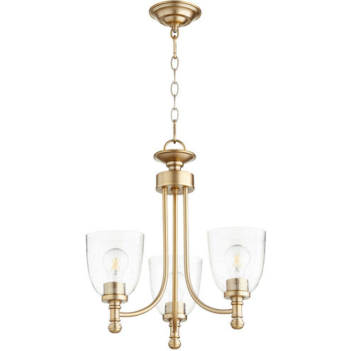 Rossington 3 Light 18 inch Aged Brass Mini Chandelier Ceiling Light in Clear Seeded
