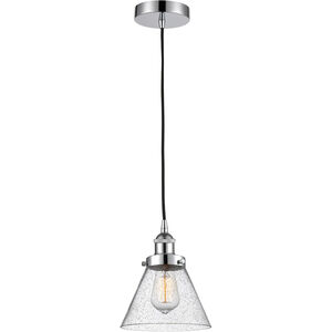 Franklin Restoration Large Cone LED 8 inch Polished Chrome Mini Pendant Ceiling Light in Seedy Glass