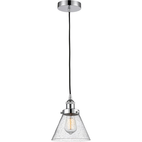 Franklin Restoration Large Cone 1 Light 8 inch Polished Chrome Mini Pendant Ceiling Light in Seedy Glass