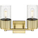 Bolivar 2 Light 13.5 inch Brushed Brass Bath Vanity Light Wall Light in Seedy Glass