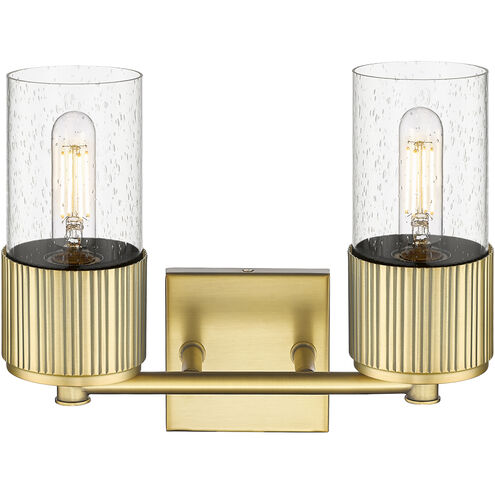 Bolivar 2 Light 13.5 inch Brushed Brass Bath Vanity Light Wall Light in Seedy Glass