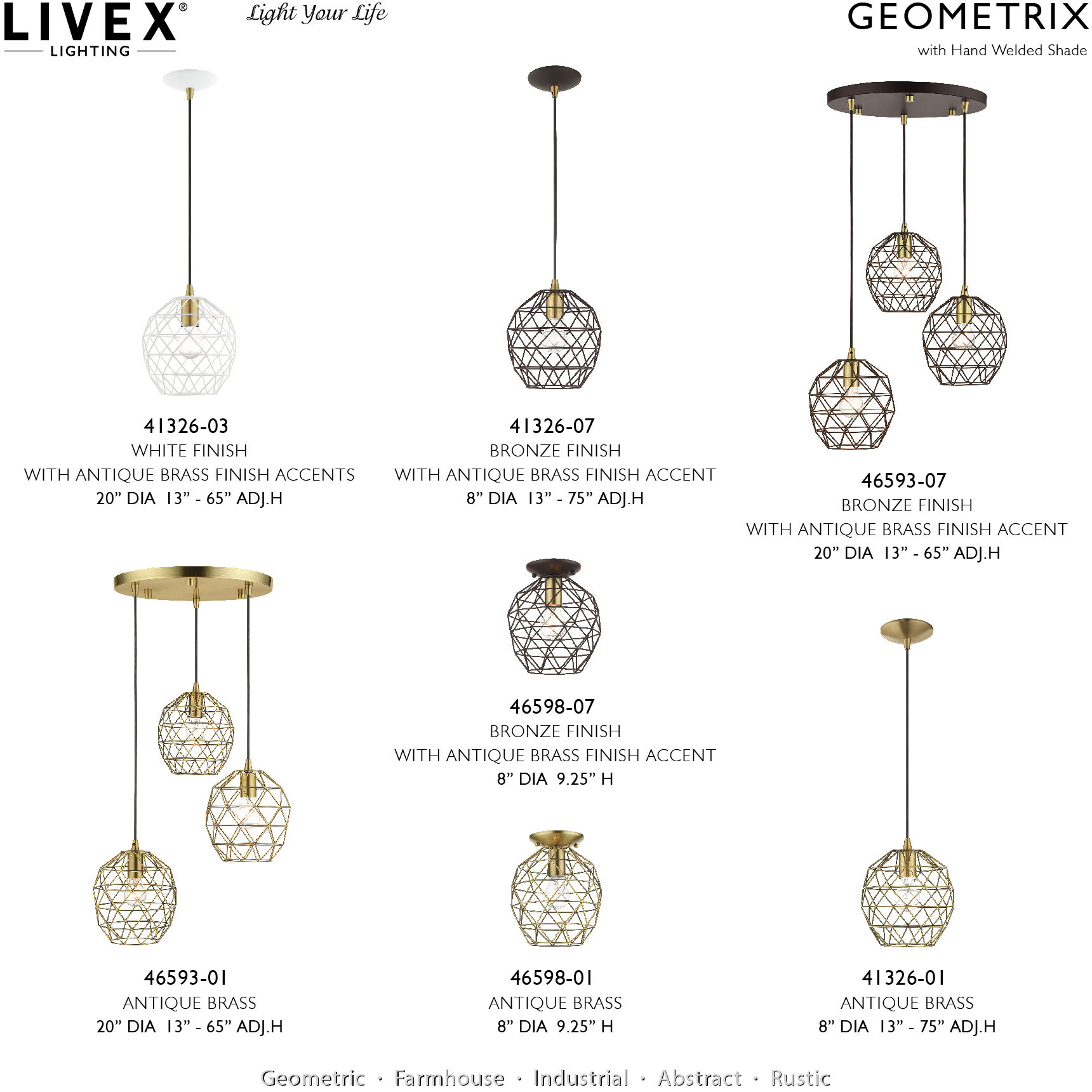 Geometric 1 Light 8 inch Antique Brass Mini Pendant Ceiling Light