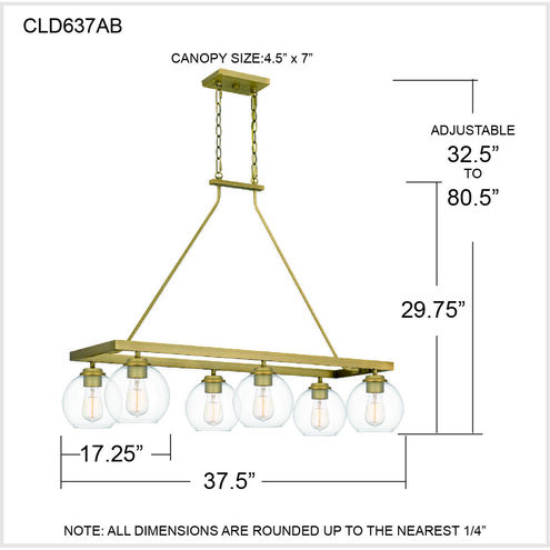 Celadon 6 Light 38 inch Aged Brass Island Light Ceiling Light