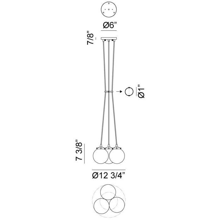 The Bougie 3 Light 13 inch Chrome Pendant Ceiling Light in Chrome and Opal Glass