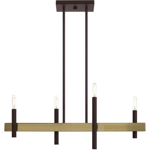 Denmark 4 Light 7 inch Bronze with Antique Brass Accents Chandelier Ceiling Light
