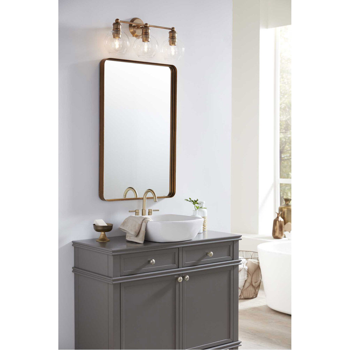 Hansford 3 Light 25 inch Vintage Brass Bath Vanity Wall Light