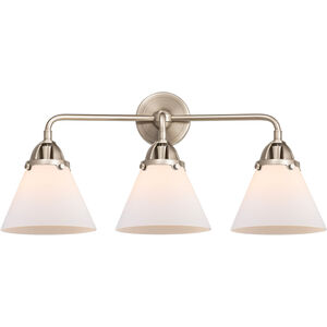 Nouveau 2 Large Cone 3 Light 26 inch Oil Rubbed Bronze Bath Vanity Light Wall Light in Matte White Glass