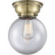 Aditi Large Beacon LED 8 inch Antique Brass Flush Mount Ceiling Light in Clear Glass, Aditi