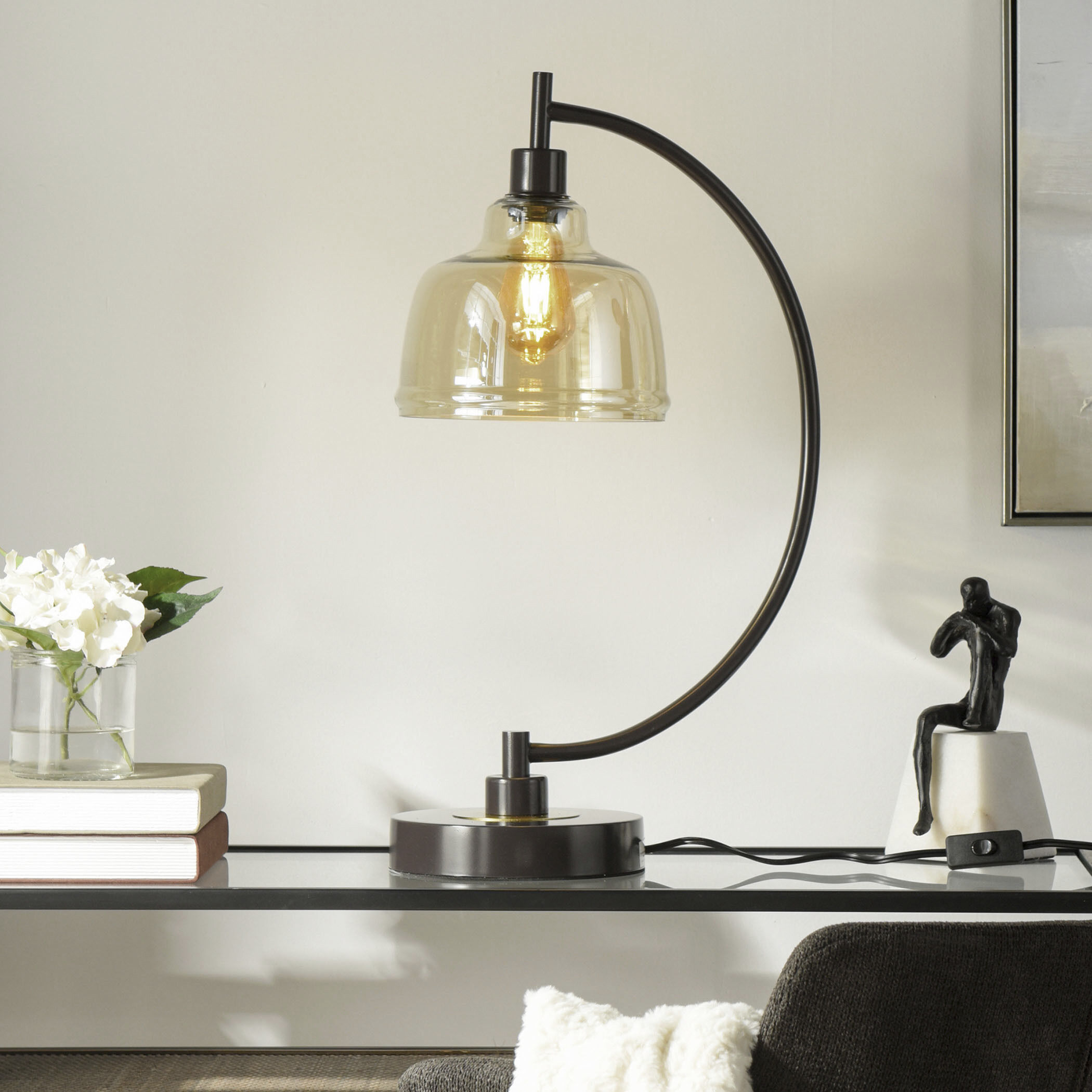 Black Water 26 inch 40 watt Black and Gold Table Lamp Portable Light