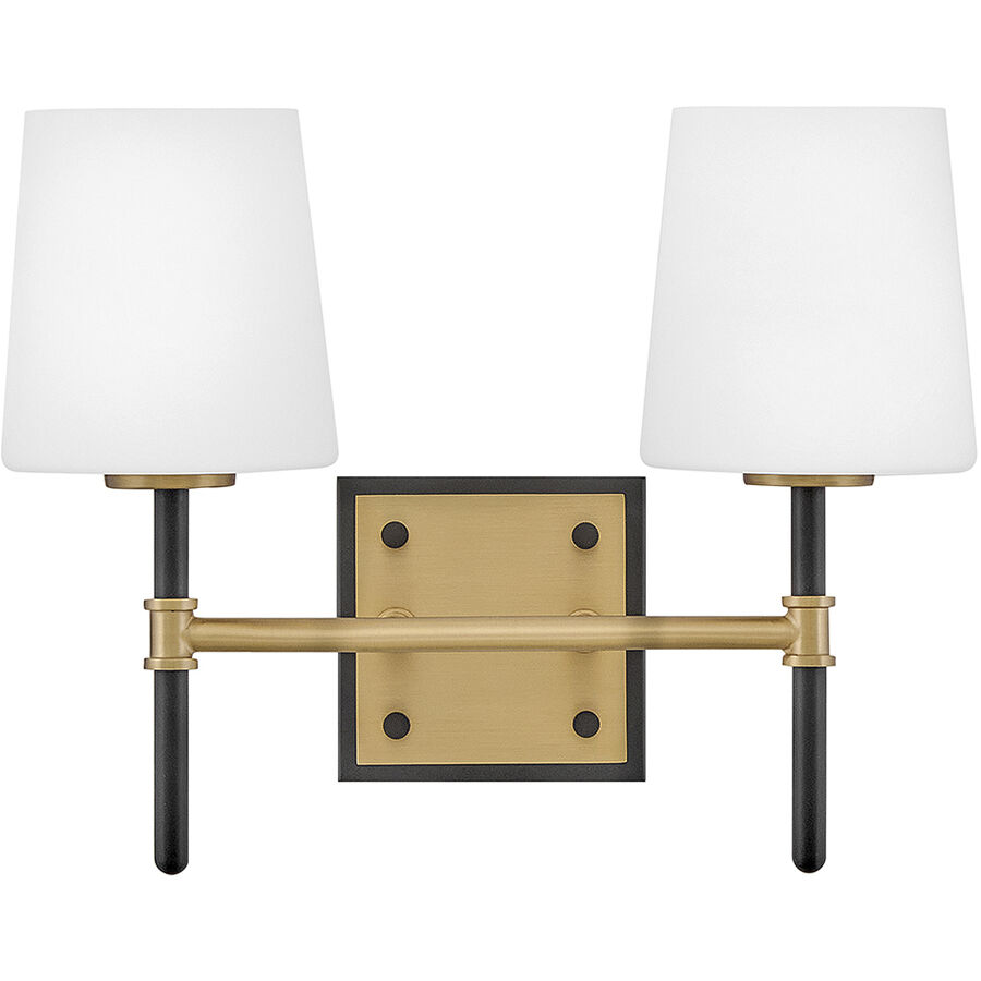 Saunders 2 Light 13.75 inch Black and Lacquered Brass Bath Light Wall Light in Black with Lacquered Brass