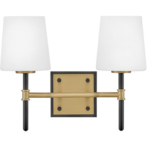 Saunders 2 Light 13.75 inch Black and Lacquered Brass Bath Light Wall Light in Black with Lacquered Brass