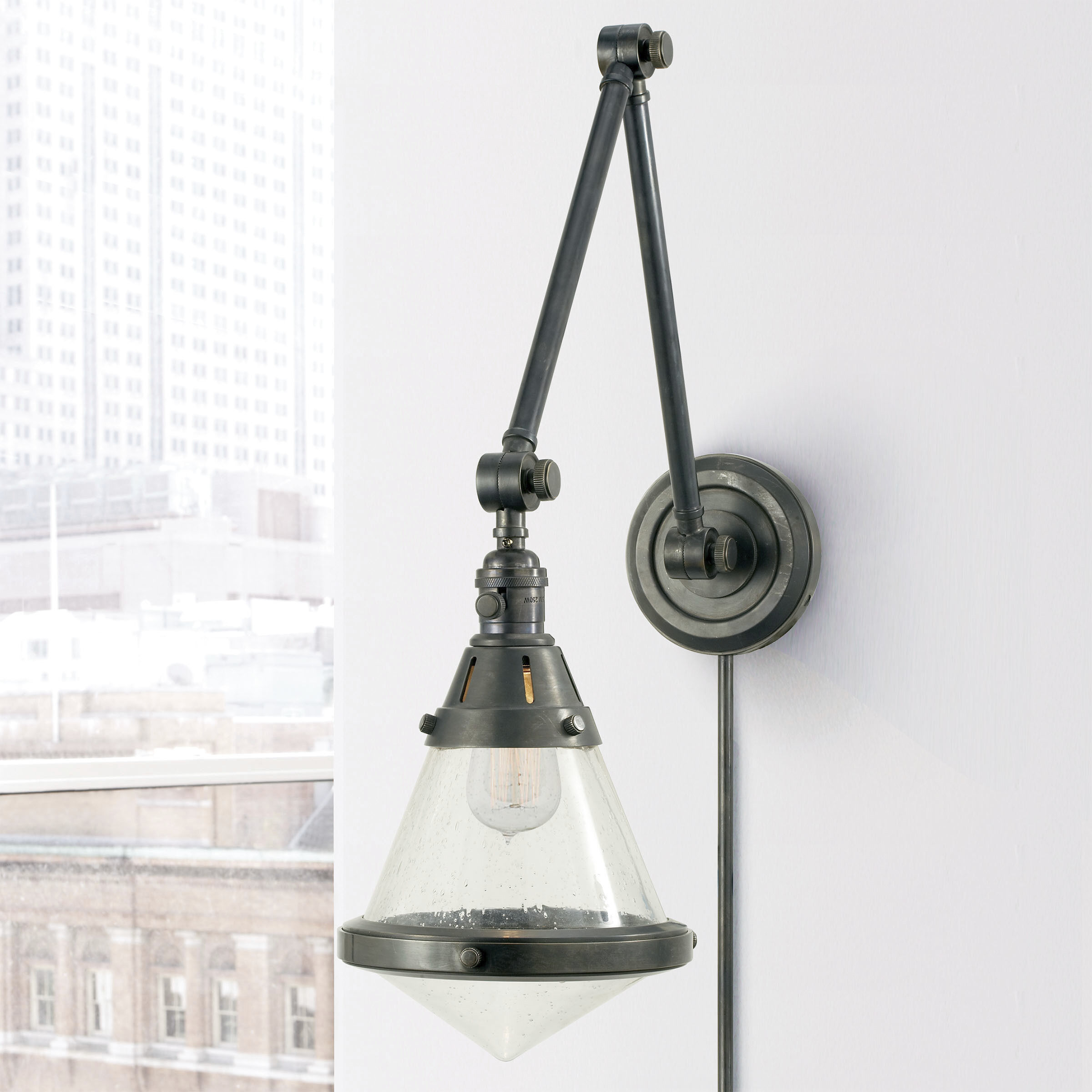 Thomas O'Brien Gale 17 inch 60.00 watt Bronze Swing Arm Wall Light in Seeded Glass