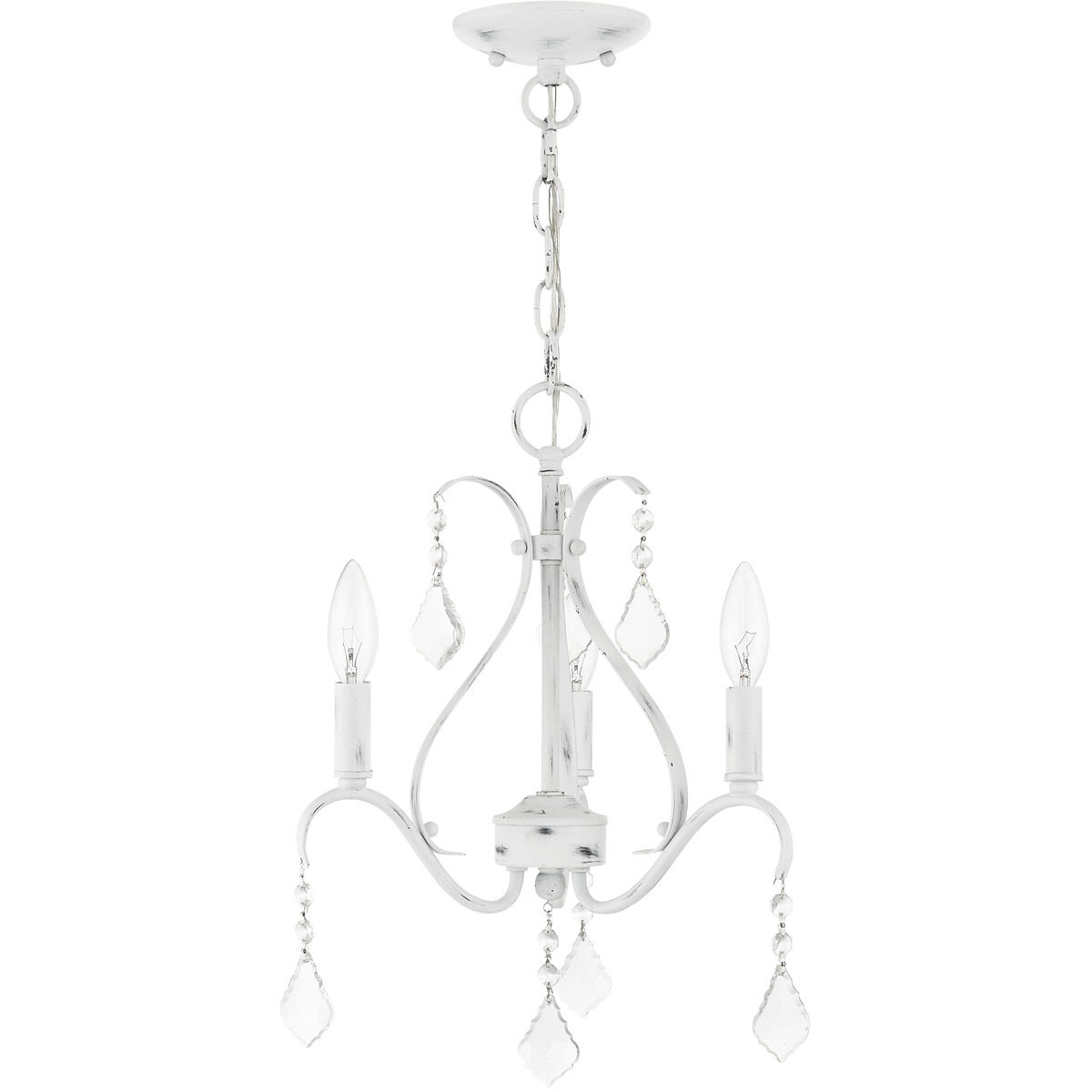Caterina 3 Light 13 inch Antique White with Clear Crystals Chandelier Ceiling Light