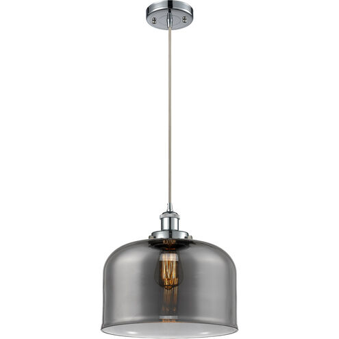 Ballston X-Large Bell LED 12 inch Polished Chrome Mini Pendant Ceiling Light in Plated Smoke Glass, Ballston