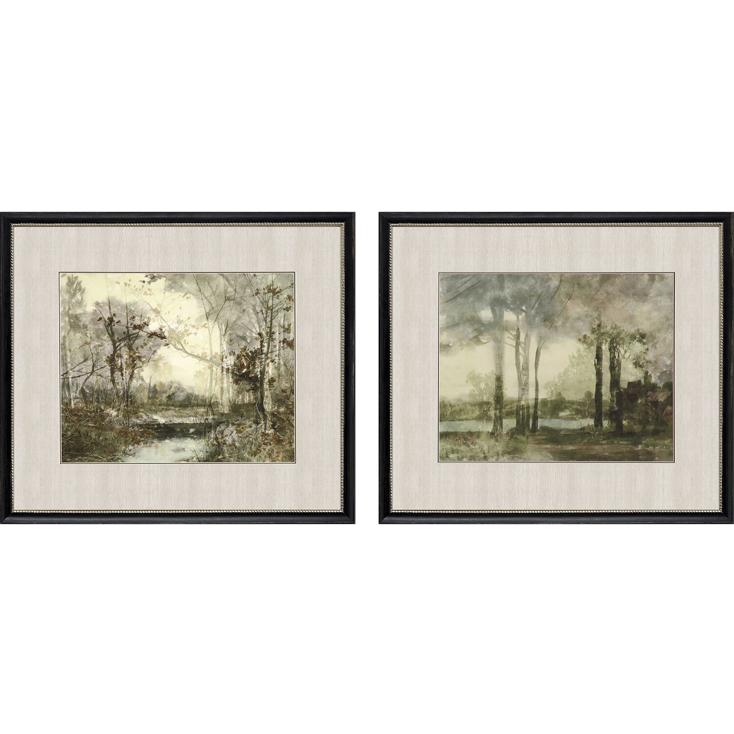 Sunset Pond Green and Beige and Brown Framed Art