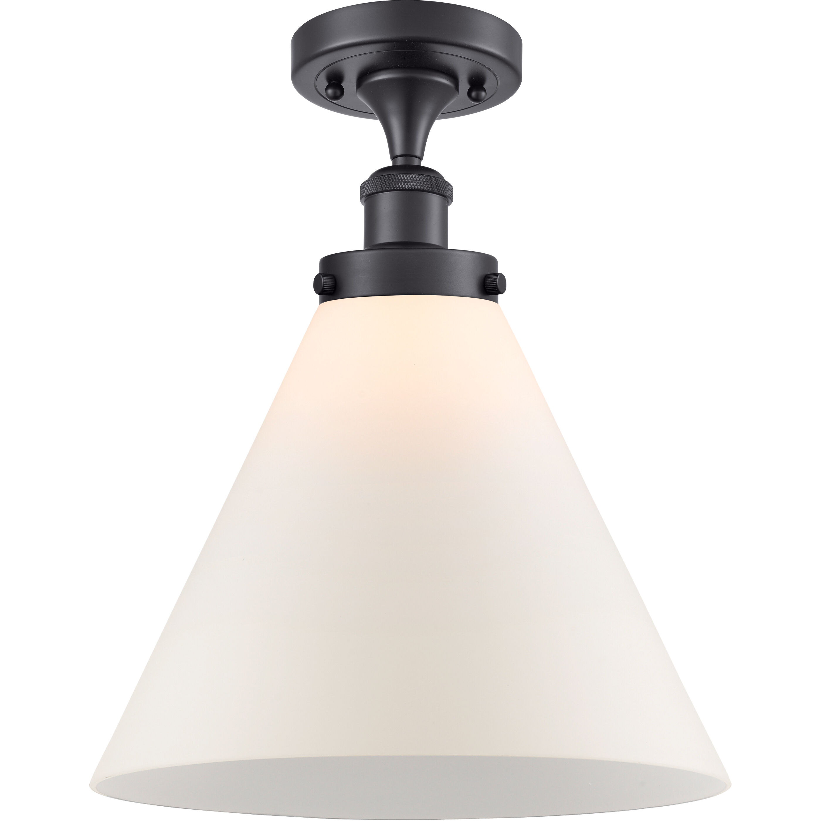 Ballston X-Large Cone LED 8 inch Matte Black Semi-Flush Mount Ceiling Light in Matte White Glass