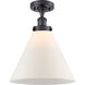 Ballston X-Large Cone LED 8 inch Matte Black Semi-Flush Mount Ceiling Light in Matte White Glass