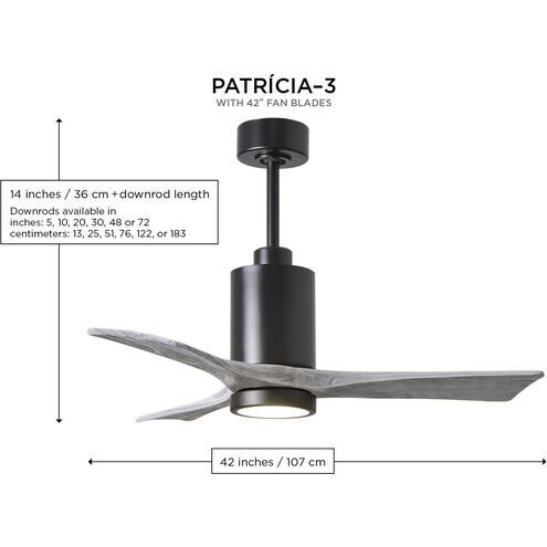 Atlas Patricia-3 42 inch Matte Black with Walnut Tone Blades Ceiling Fan, Atlas