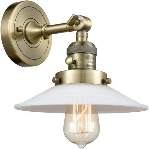 Franklin Restoration Halophane 1 Light 9 inch Antique Brass Sconce Wall Light in Matte White Halophane Glass, Franklin Restoration