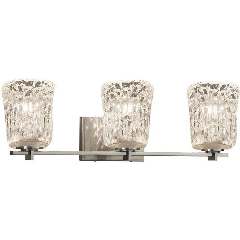 Veneto Luce 3 Light 24.5 inch Brushed Nickel Vanity Light Wall Light in Clear Textured (Veneto Luce), Cylinder with Rippled Rim, Incandescent