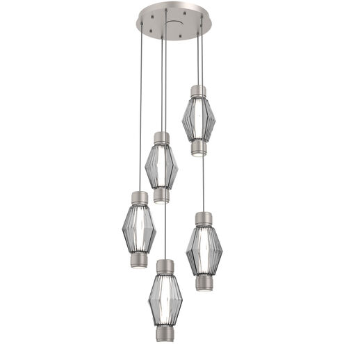 Aalto Mandrel LED Metallic Beige Silver Multi Pendant Chandelier Ceiling Light in 3000K LED, Optic Rib Smoke