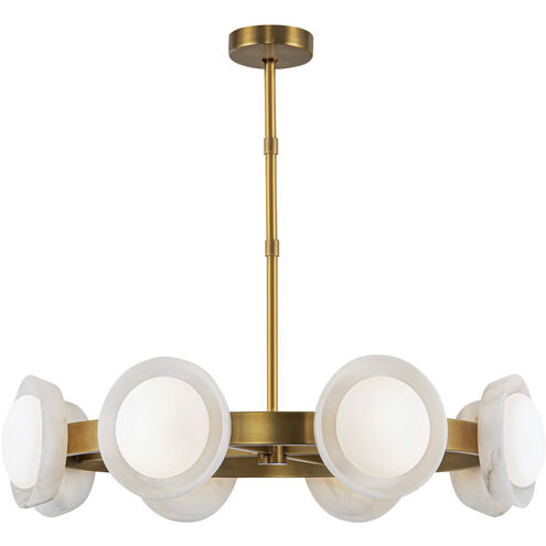Alonso LED 37.25 inch Vintage Brass Chandelier Ceiling Light in Vintage Brass and Alabaster