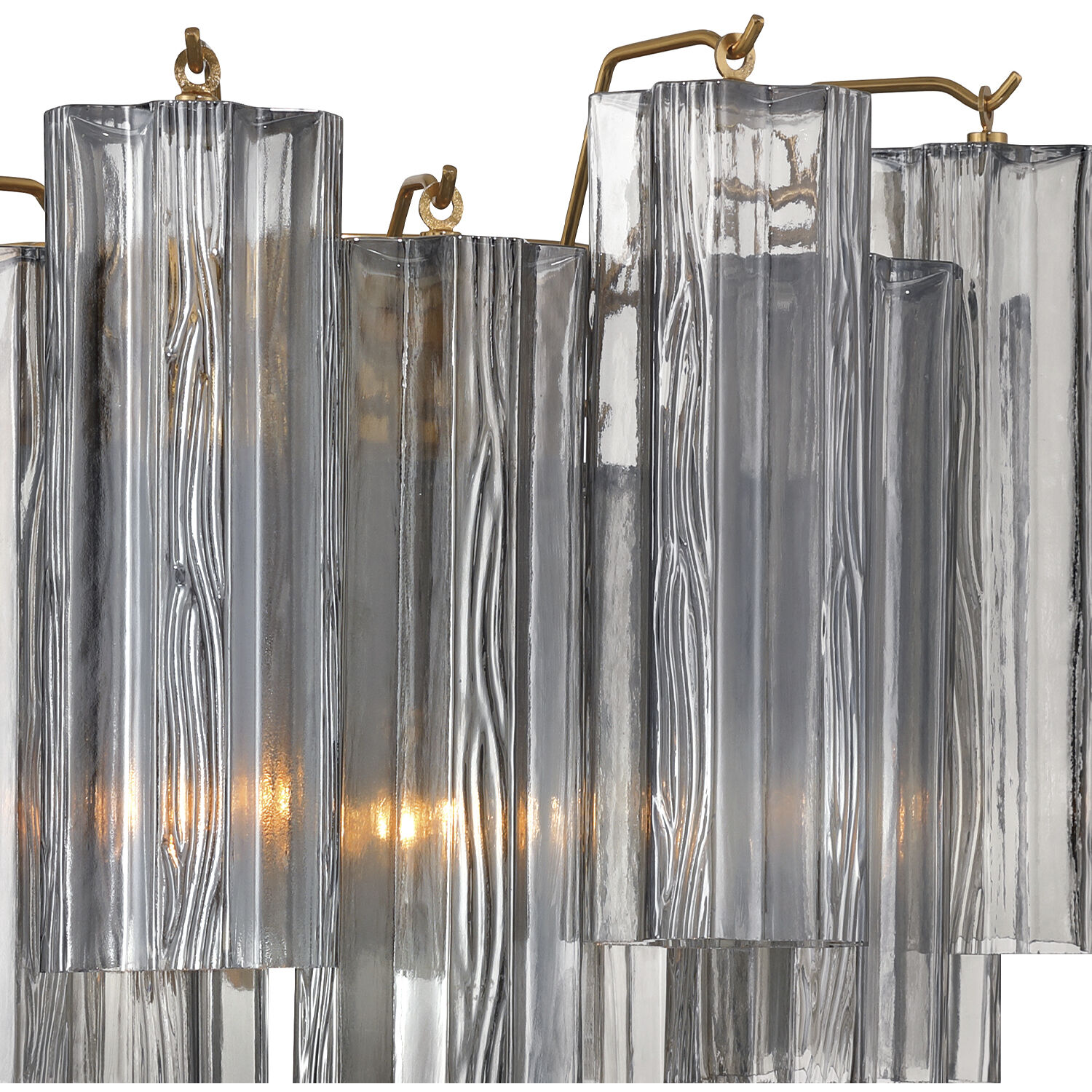 Addis Bath Wall Light in Aged Brass, Tronchi Glass Smoke