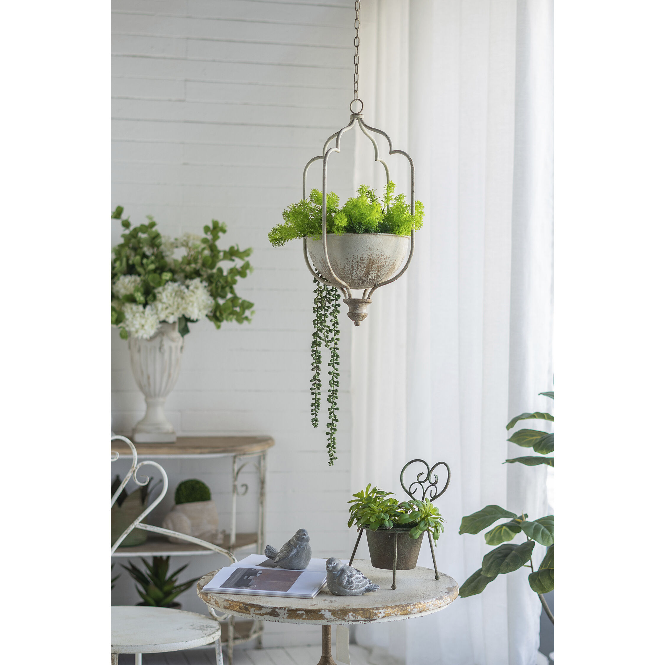 Anita Distressed White Hanging Planter