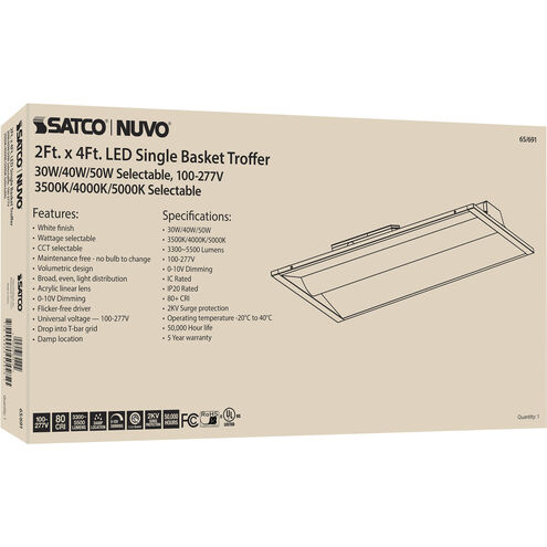 Brentwood LED 24 inch White Troffer Ceiling Light, Center Basket