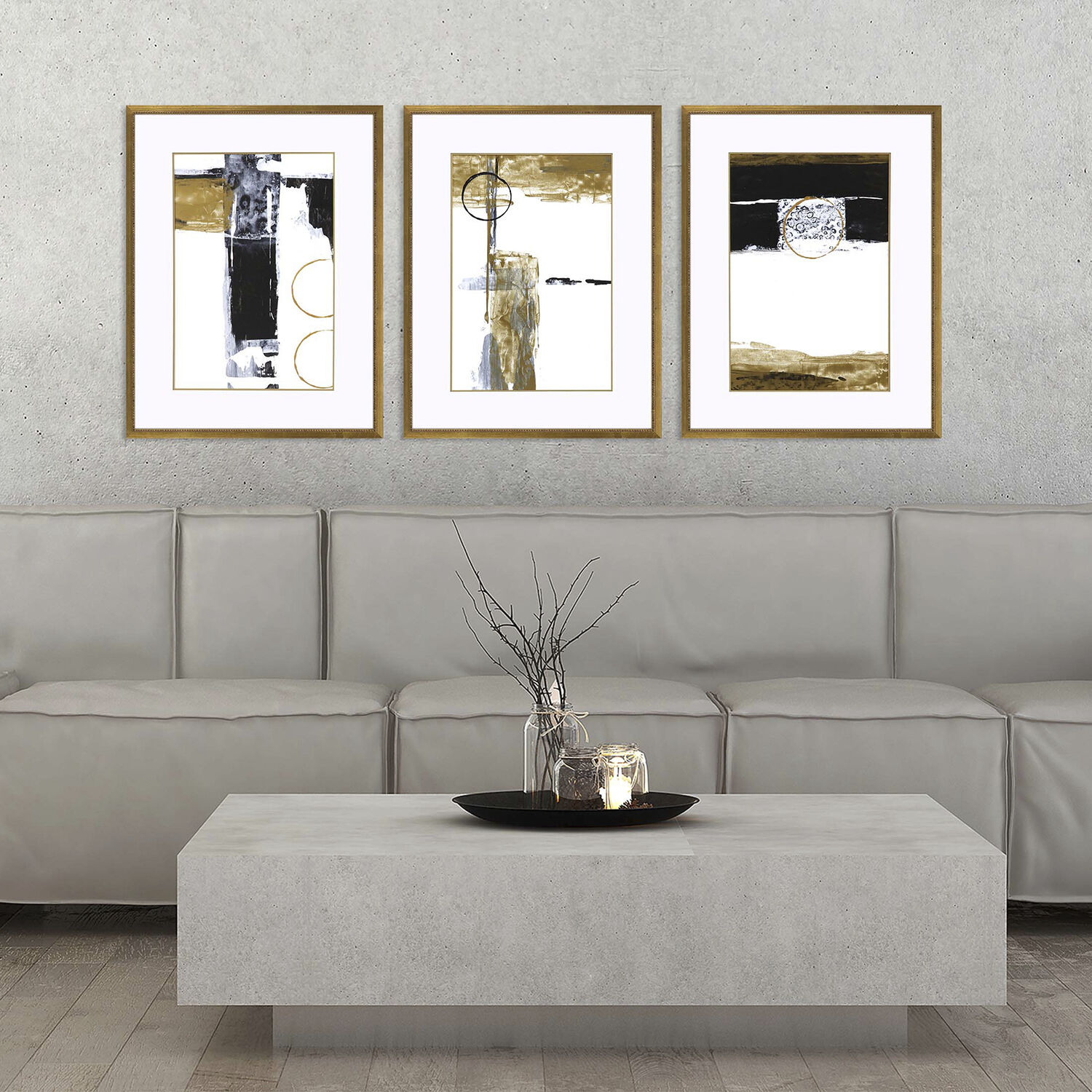 Neo Moderne White and Metallic and Brown Framed Art, The Studio