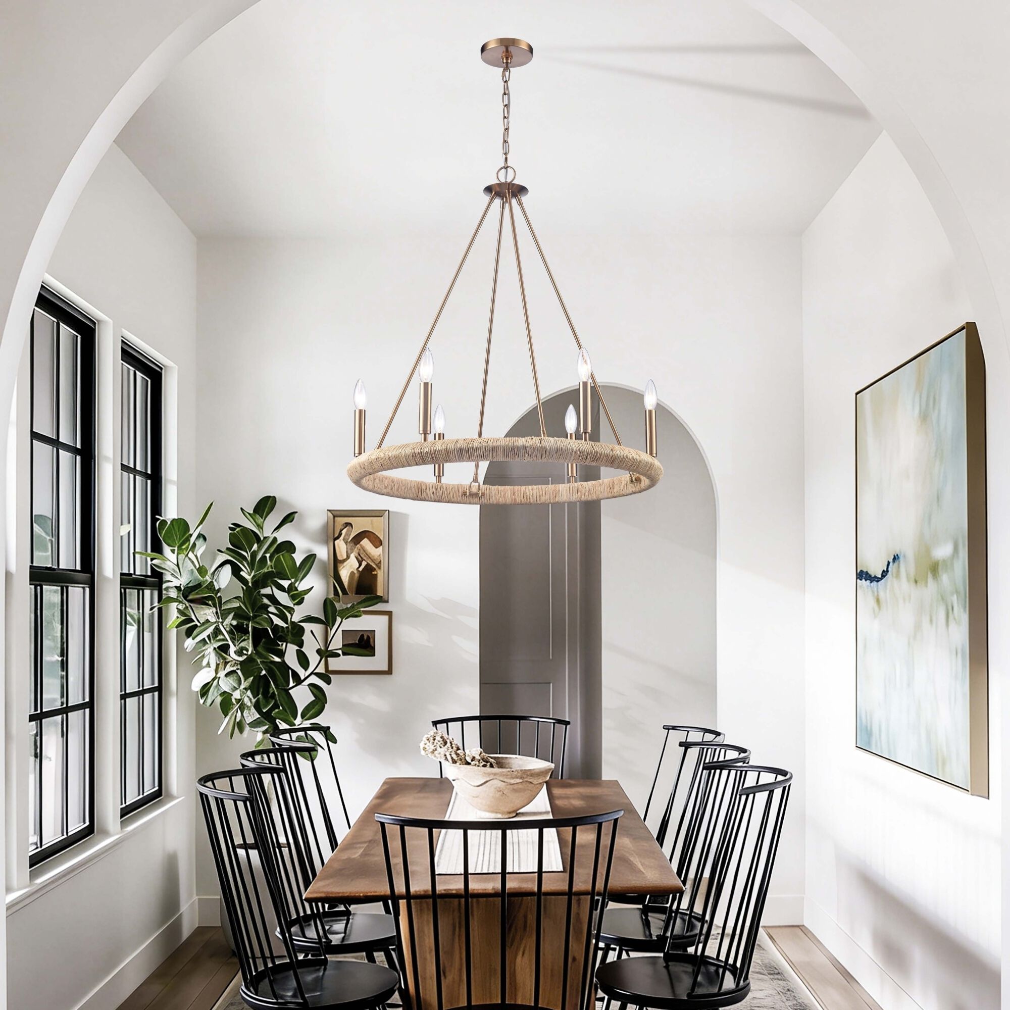 Cabana 6 Light 28 inch Lacquered Gold Chandelier Ceiling Light