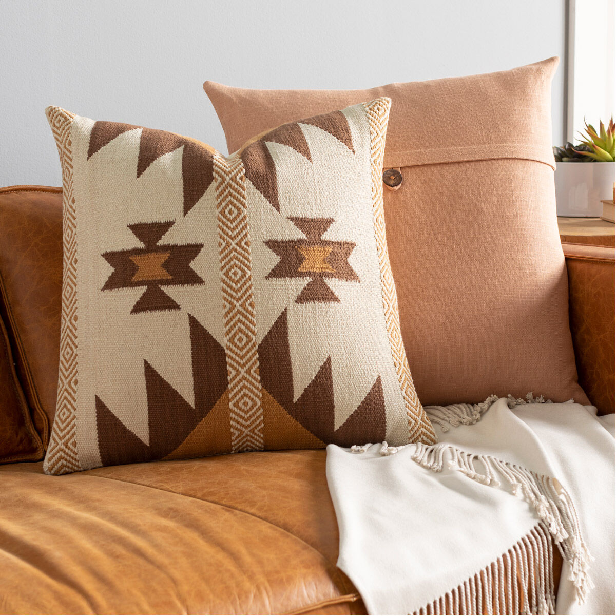 Andrea 18 X 18 inch Cream/Dark Brown/Camel Pillow Cover, Square
