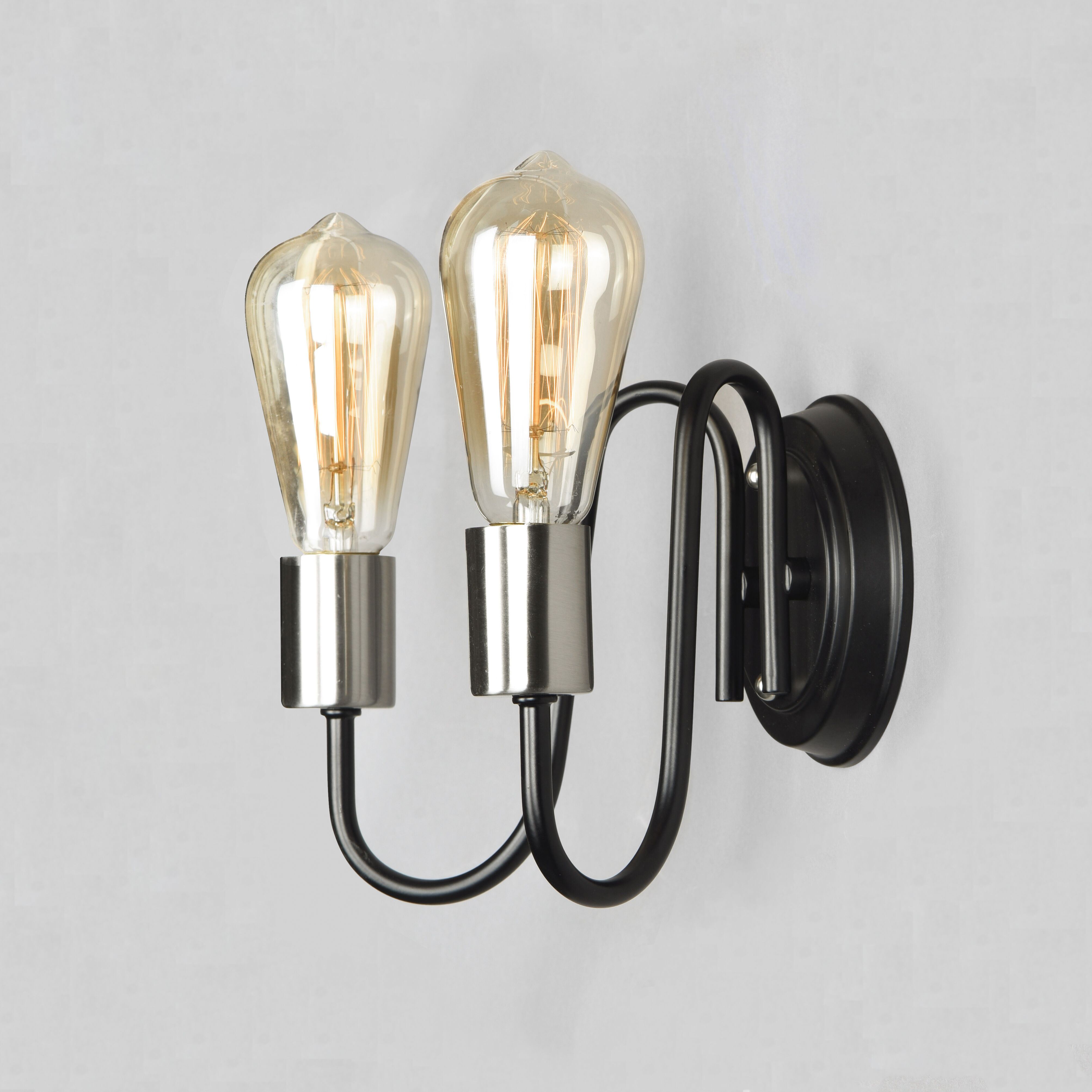 Haven Wall Sconce Wall Light in Black and Satin Nickel