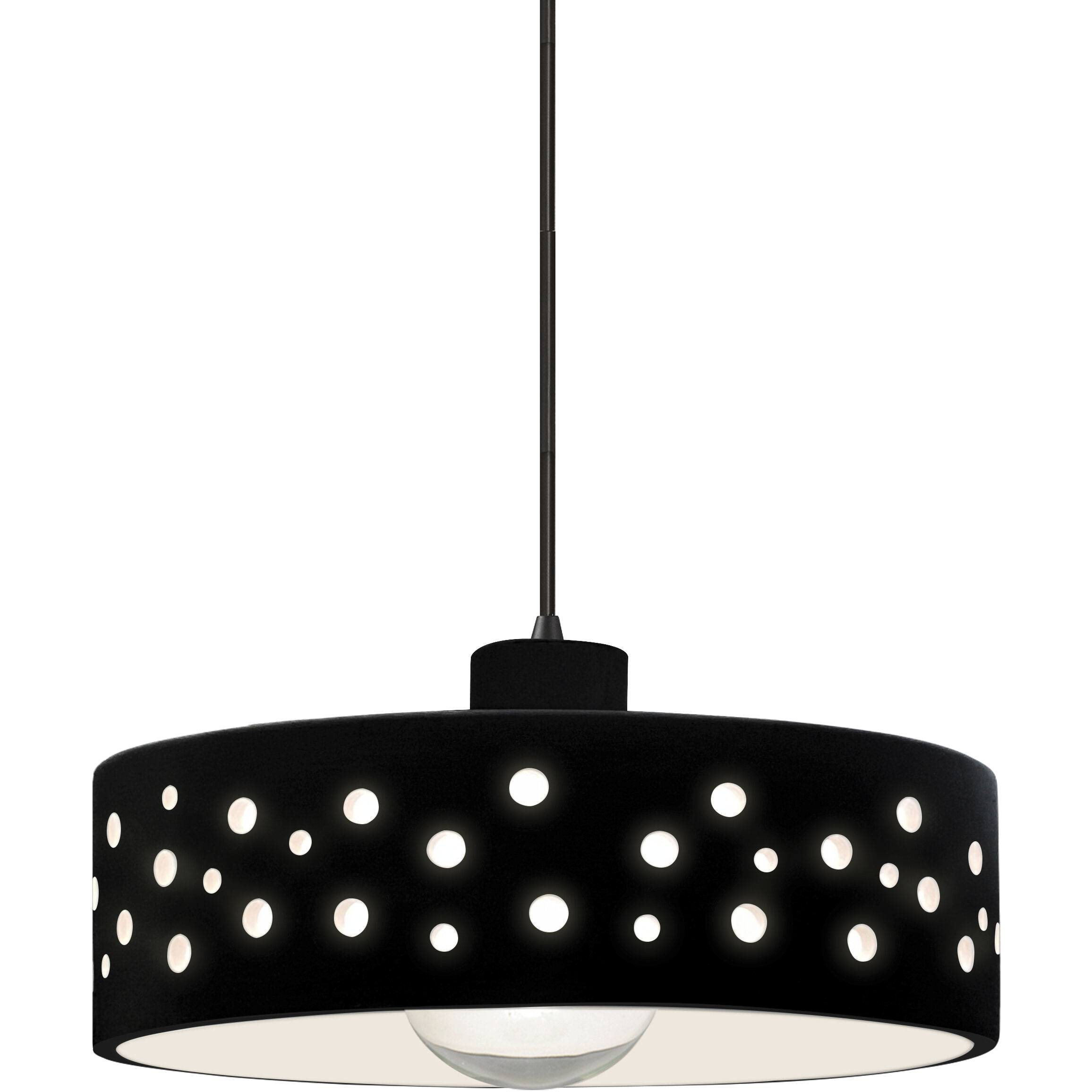 Perforated Dish Pendant Ceiling Light in Matte Black, Black Cord, Replaceable Bulb, Carbon Matte Black, Form+Finish+Function