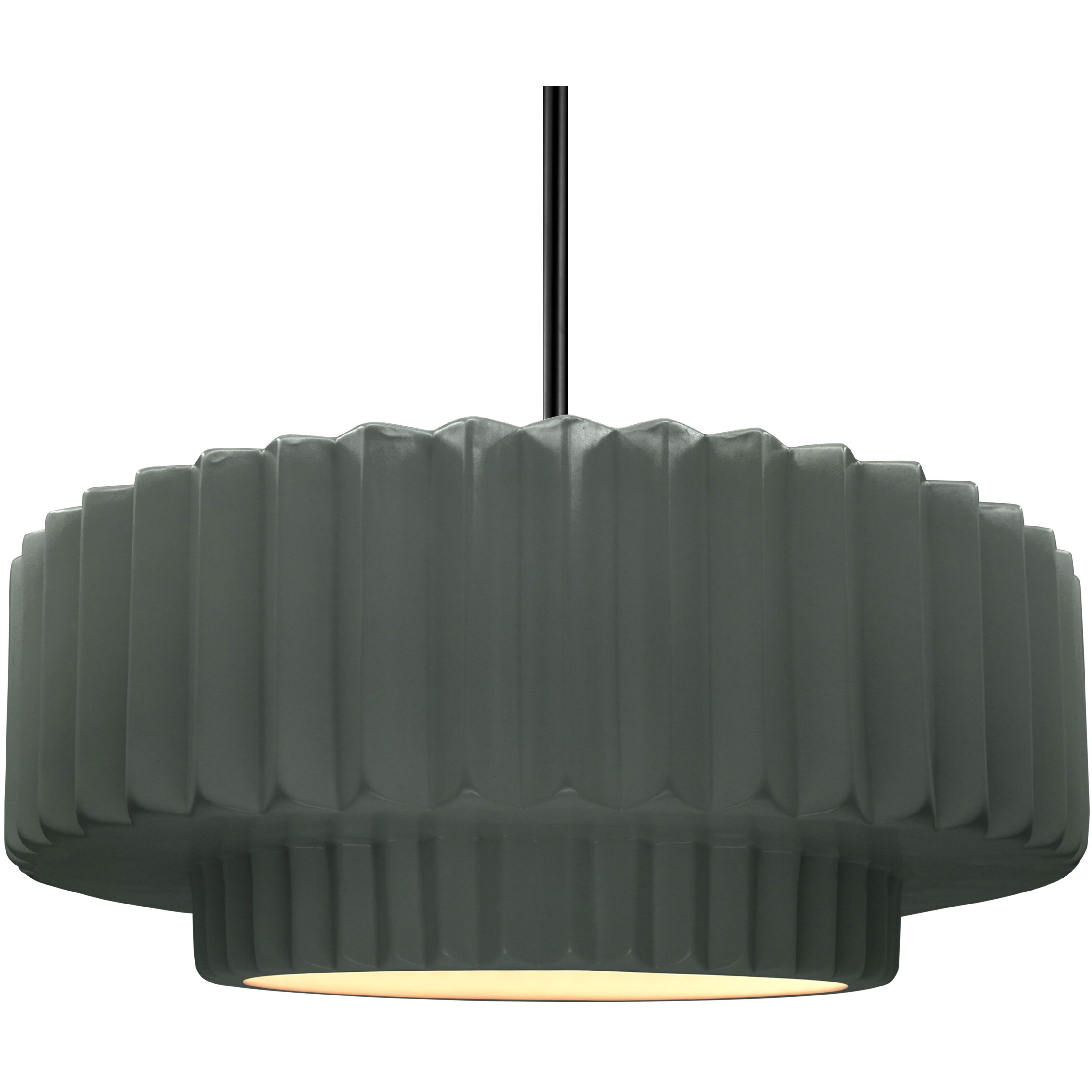 Radiance Collection - Pleated Tier Pendant Ceiling Light in Matte Black, Black Cord, Replaceable Bulb, Pewter Green, 16.25W x 6H, Form+Finish+Function