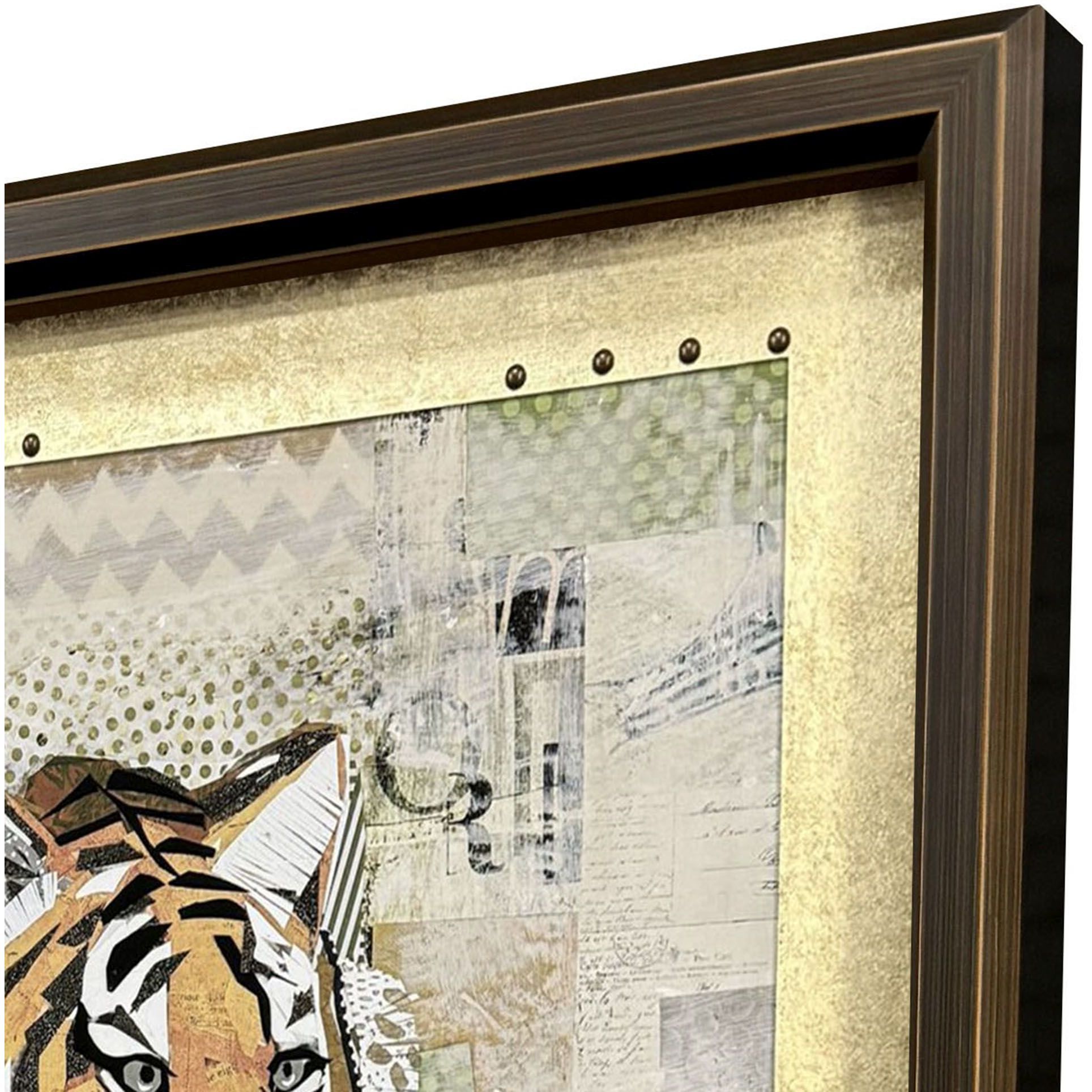 Tiger Strength Brown and Green and Metallic and Multi Framed Art