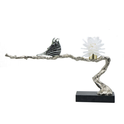 Sitting Bird on Branch Silver and Black Décor