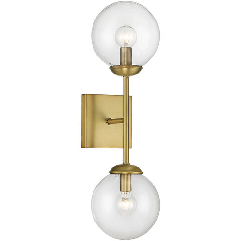 Mid-Century Modern 2 Light 6 inch Natural Brass Wall Sconce Wall Light