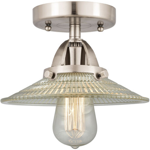 Nouveau 2 Halophane LED 9 inch Brushed Satin Nickel Semi-Flush Mount Ceiling Light in Clear Halophane Glass