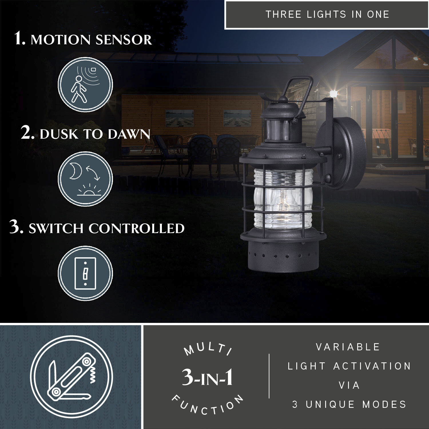 Hyannis Textured Black Outdoor Motion Sensor