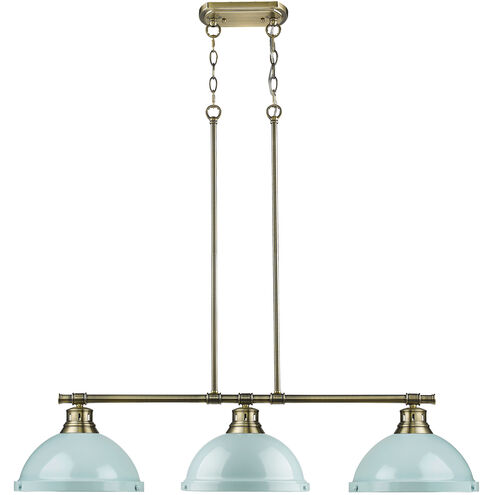 Duncan 3 Light 40 inch Aged Brass Linear Pendant Ceiling Light in Seafoam