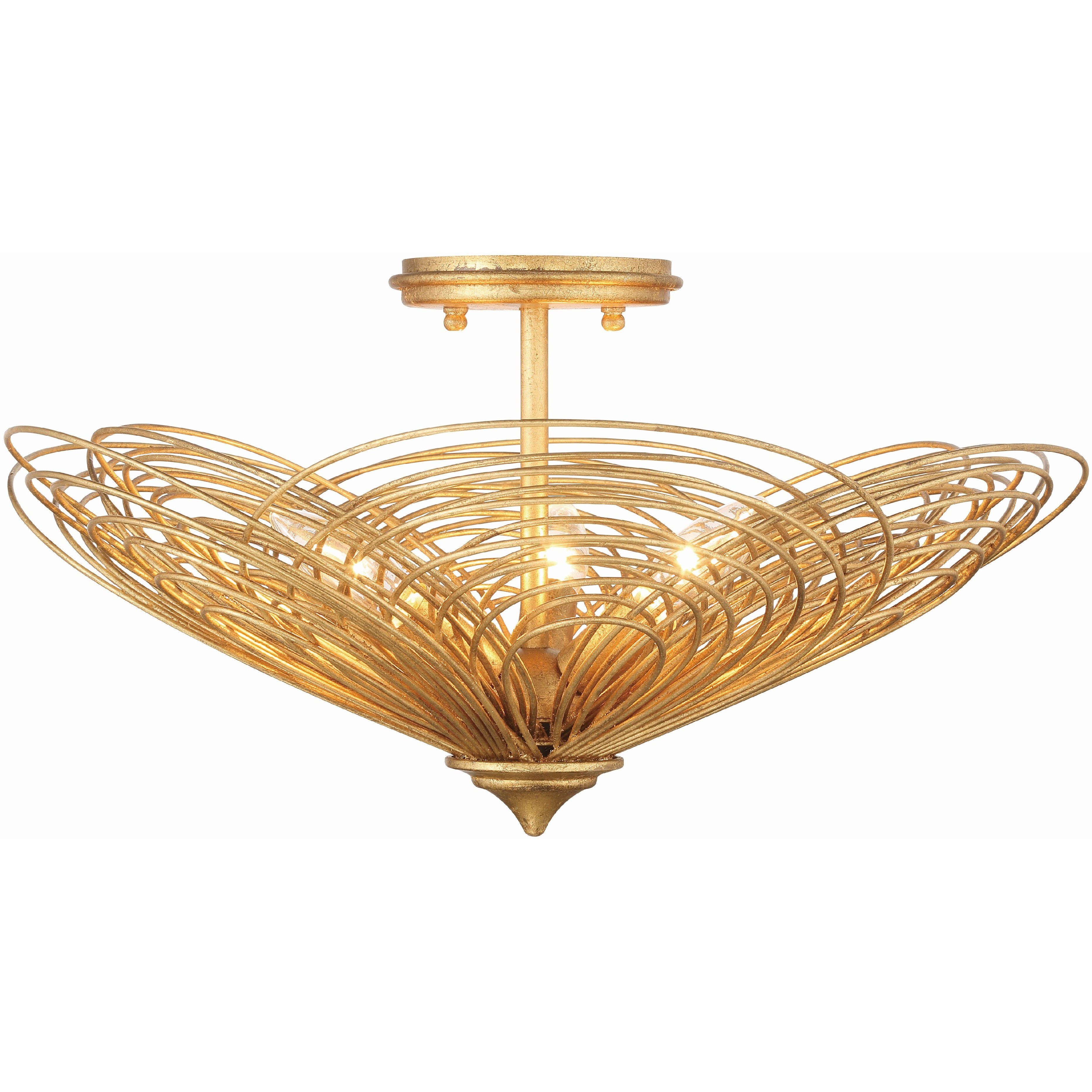 Doral 3 Light 19 inch Renaissance Gold Semi Flush Ceiling Light