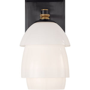Thomas O'Brien Whitman 1 Light 5 inch Bronze and Hand-Rubbed Antique Brass Bath Sconce Wall Light in White Glass