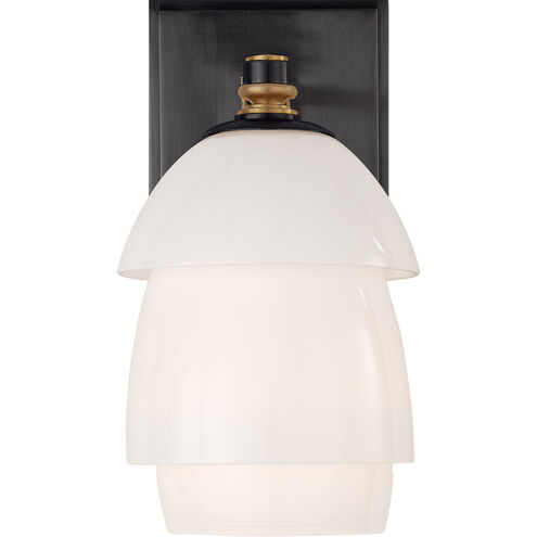 Thomas O'Brien Whitman 1 Light 4.75 inch Bronze and Hand-Rubbed Antique Brass Bath Sconce Wall Light in White Glass, Small