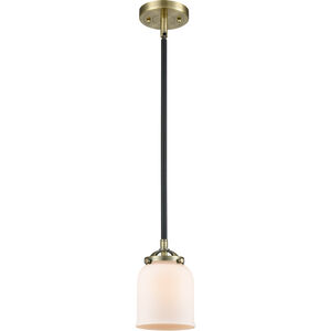 Nouveau Small Bell 1 Light 5 inch Black Antique Brass Mini Pendant Ceiling Light in Matte White Glass, Nouveau