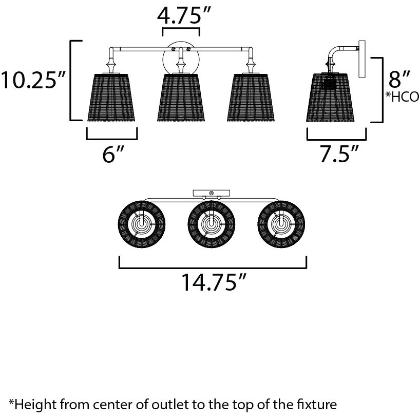 Baja 3 Light 24.25 inch Natural Aged Brass Bath Vanity Wall Light