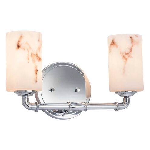 Lumenaria 2 Light 14 inch Brushed Nickel Bath Bar Wall Light in Cylinder with Broken Rim, Incandescent