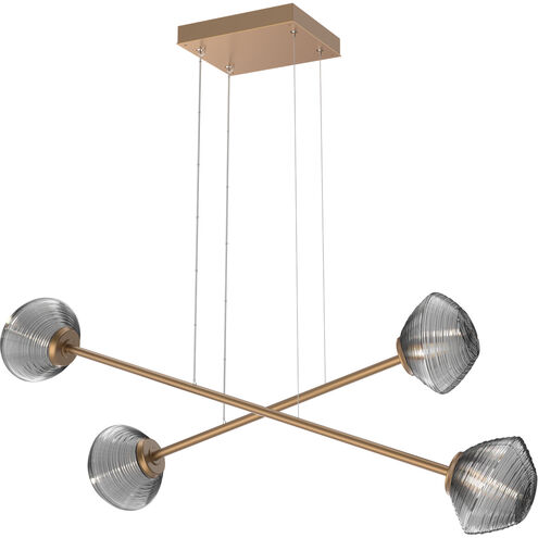 Mesa LED Novel Brass Linear Multi-Pendant Ceiling Light in 3000K LED, Smoke, Double Moda