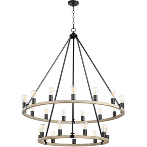 Paxton 24 Light 42 inch Noir and Weathered Oak Chandelier Ceiling Light 